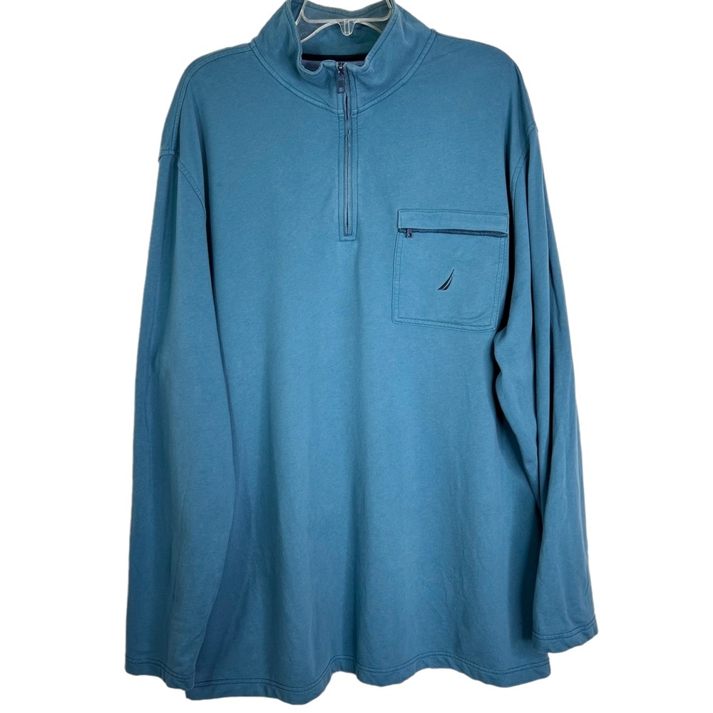 Nautica 1/4 Zip Long Sleeve Mock Neck Pullover Rugby Shirt in Blue Men’s Sz XXL